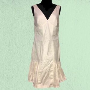 ELIE TAHARI WHITE COTTON MIDI DRESS *RETRO 1950s PINUP GIRL *BULLET BRA DRESS